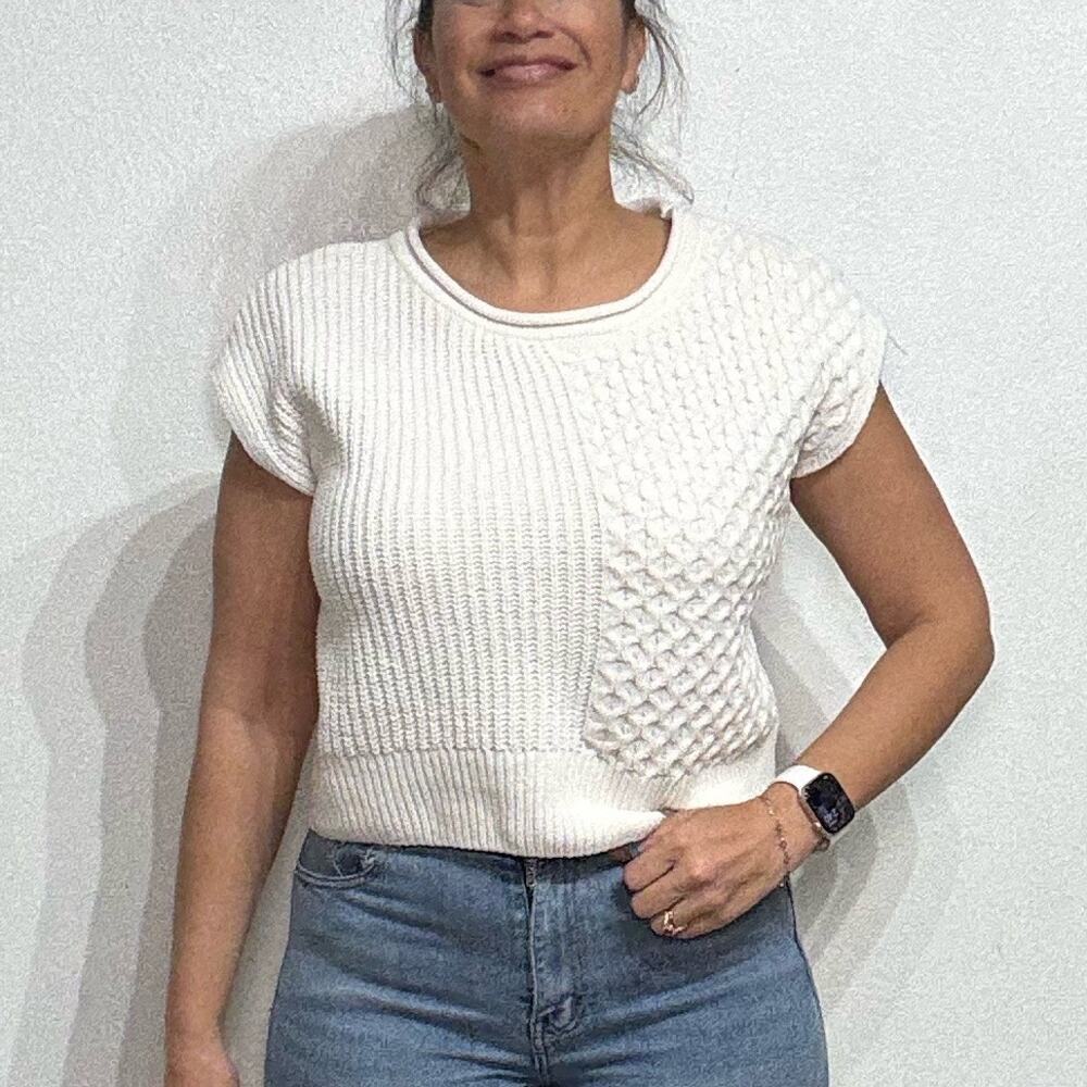 Rachel Zoe White Knit Sleeveless Sweater Sz L